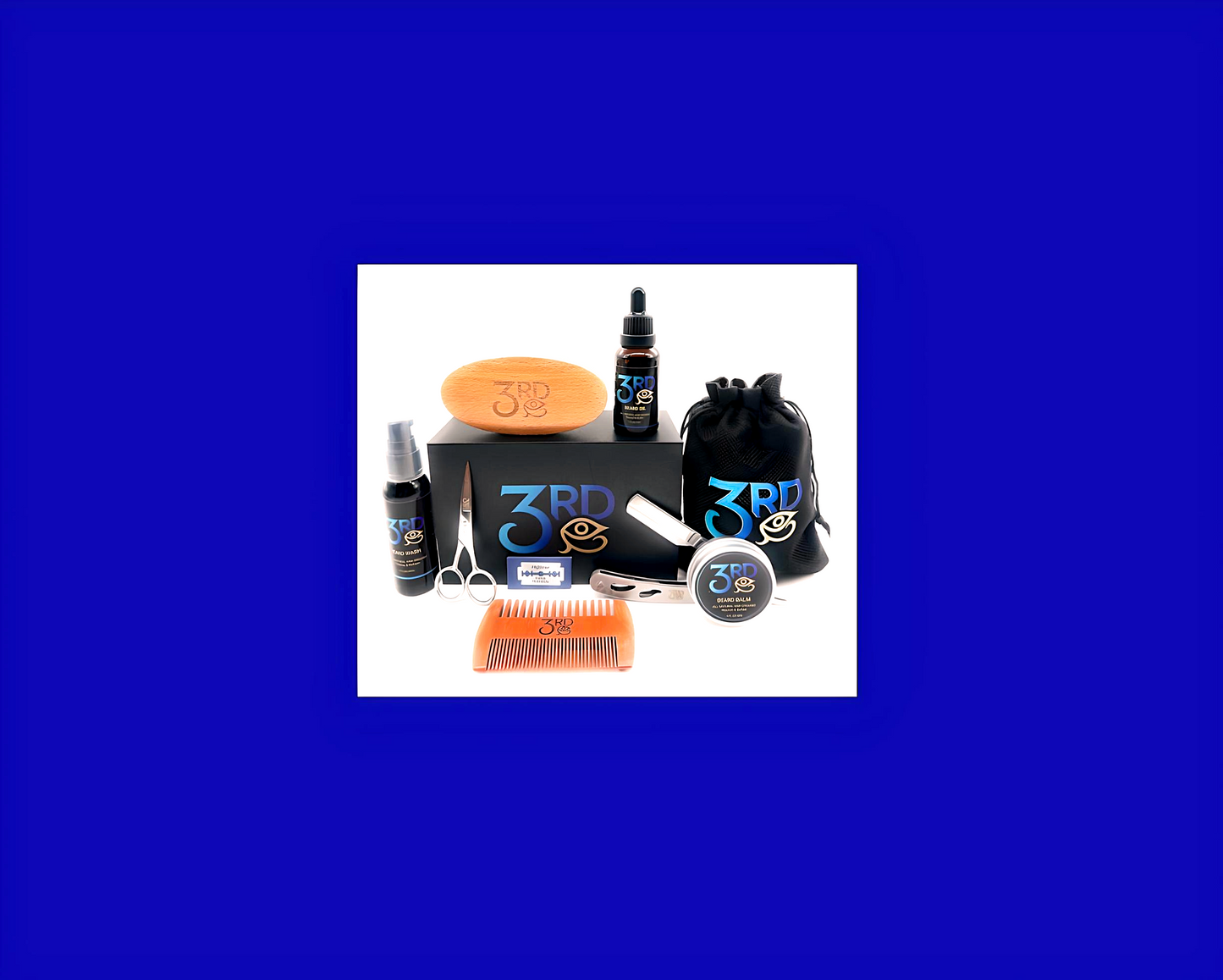 9 Piece Beard Kit Bundle W/Beard Oil, Beard Balm, Beard Wash, Scissors, Straight Razor, (w/ 2 additional blades), Beard Comb, & Beard Brush W/Storage Bag