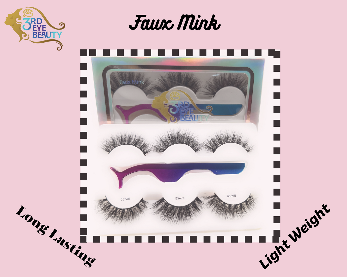 3 Pair Faux Mink Eyelash Set With Lash Applicator - 3d Faux Mink Lashes Fluffy eyelashes - Reusable - Portable Box
