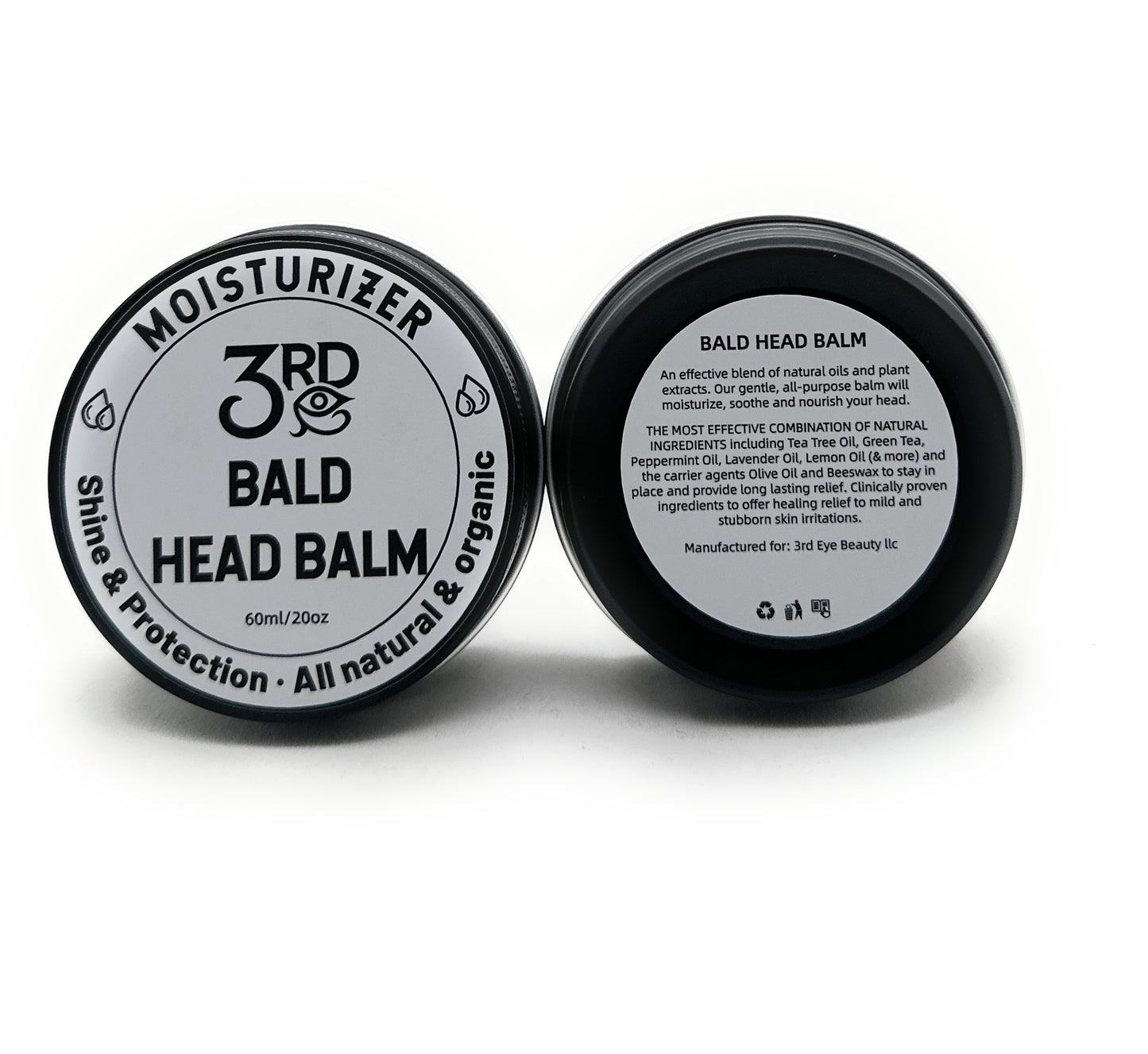 Bald Head Balm -crafted to soothe the scalp, alleviating any discomfort, irritation, or dryness that might be experienced on a bald head.