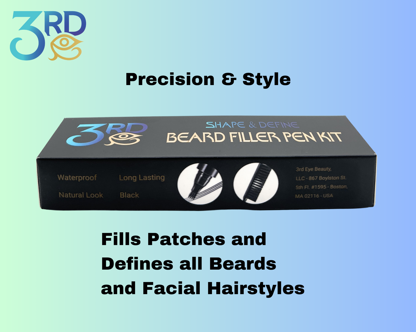 1 Pack Beard Filler Pen Kit For Men - Black Beard Pen and Brush - Waterproof, Long Lasting, Natural Looking