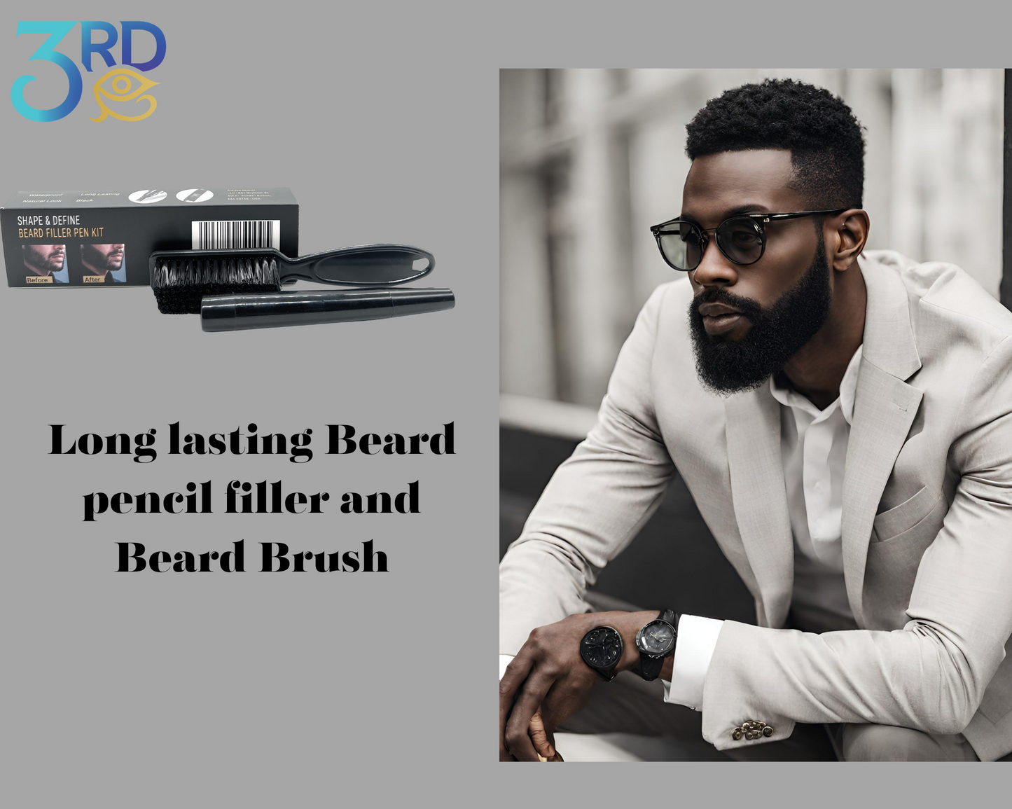 1 Pack Beard Filler Pen Kit For Men - Black Beard Pen and Brush - Waterproof, Long Lasting, Natural Looking