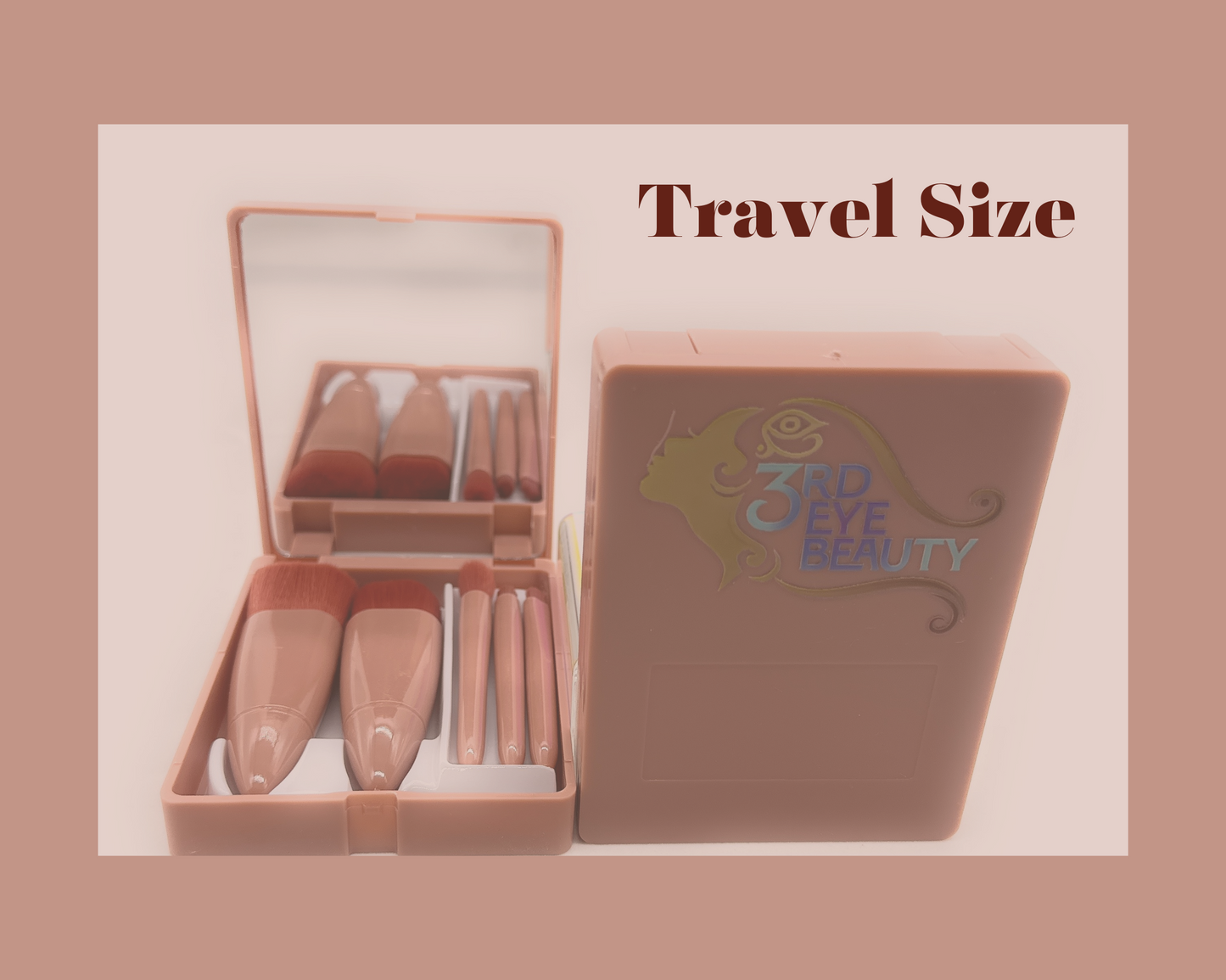 5PCS Natural Vegan Hair Personal Makeup Brushes Set - Travel Case - With Mirror - Soft Synthetic Hairs - Foundation, Concealer, Eyeshadow Eyebrows, Powder, Blending