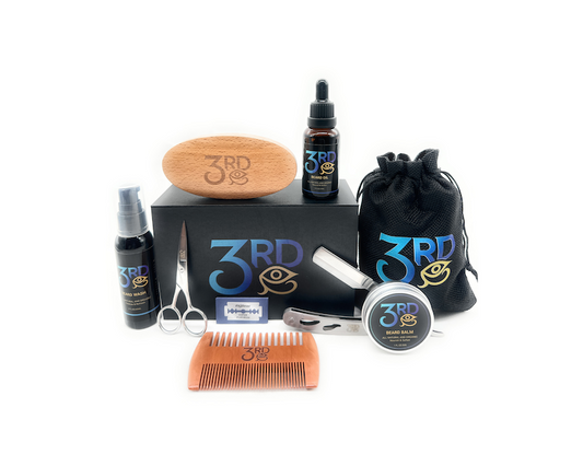 9 Piece Beard Kit Bundle W/Beard Oil, Beard Balm, Beard Wash, Scissors, Straight Razor, (w/ 2 additional blades), Beard Comb, & Beard Brush W/Storage Bag