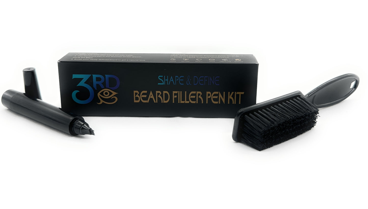 1 Pack Beard Filler Pen Kit For Men - Black Beard Pen and Brush - Waterproof, Long Lasting, Natural Looking