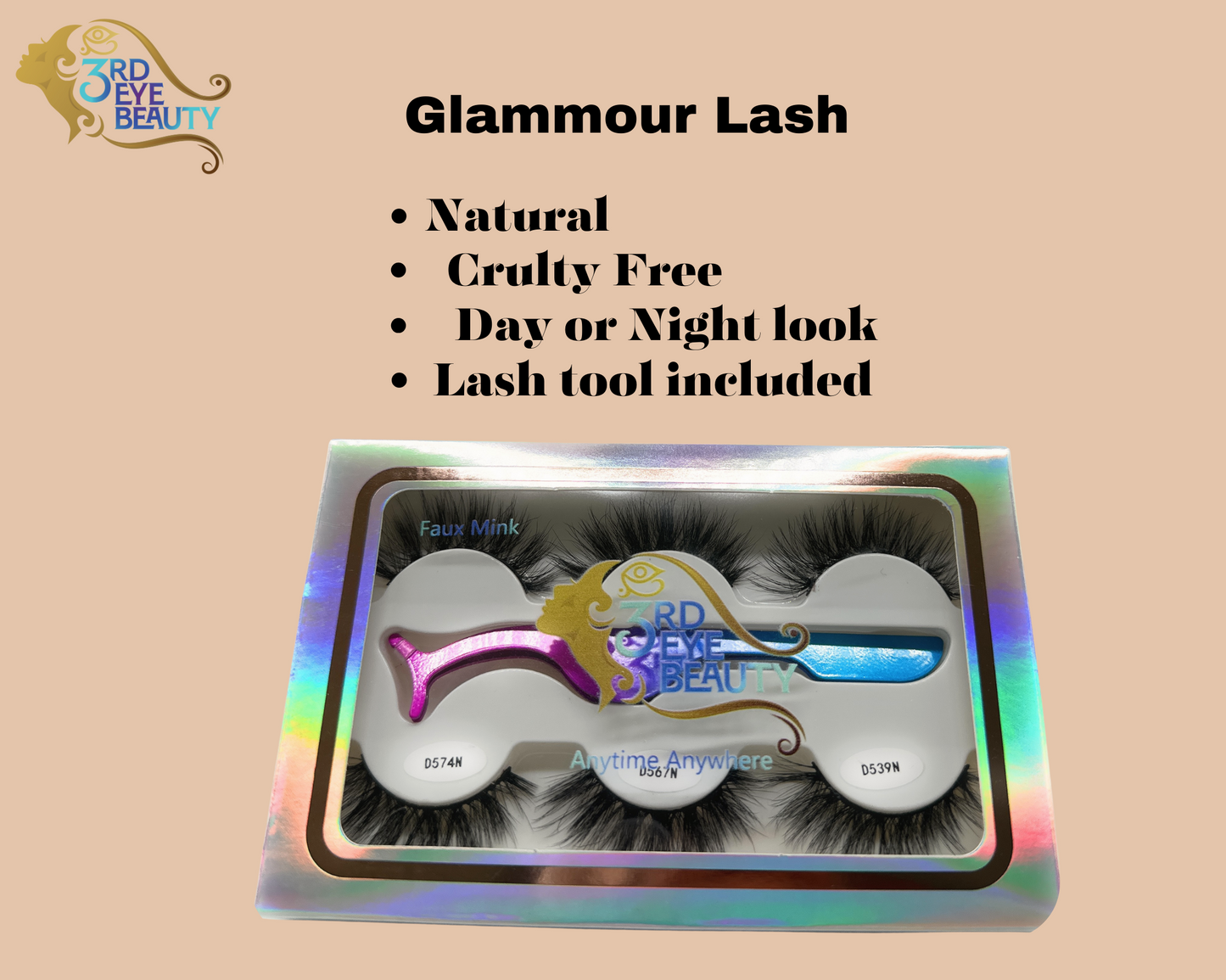 3 Pair Faux Mink Eyelash Set With Lash Applicator - 3d Faux Mink Lashes Fluffy eyelashes - Reusable - Portable Box