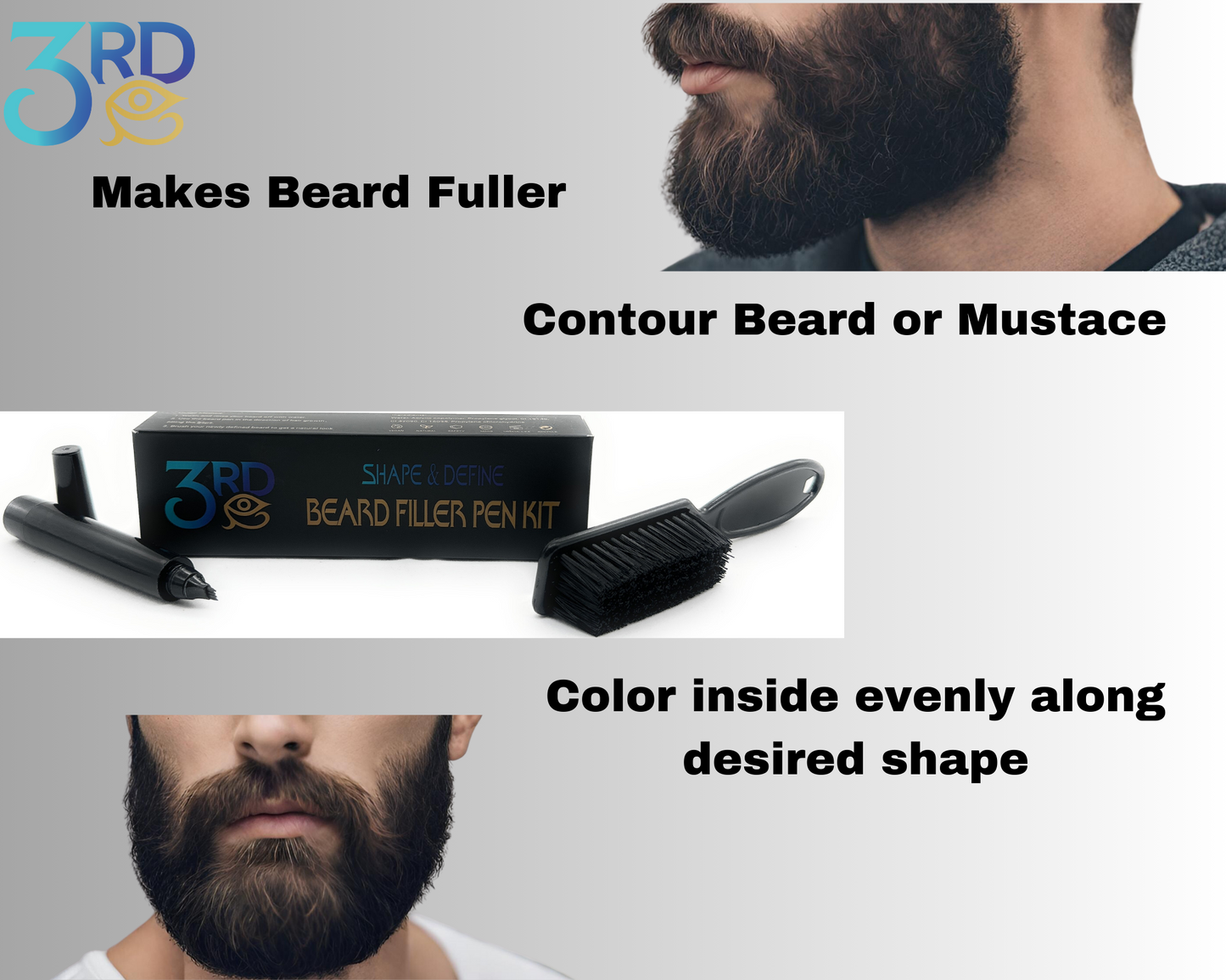 1 Pack Beard Filler Pen Kit For Men - Black Beard Pen and Brush - Waterproof, Long Lasting, Natural Looking